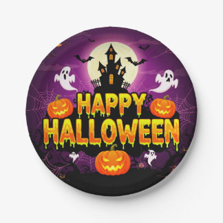 Assiettes En Carton Happy Halloween Haunted House PartyPlaque papier