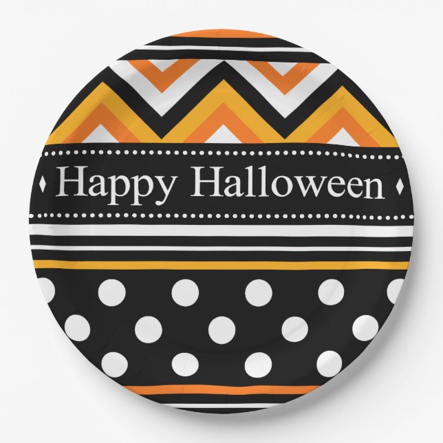 Assiettes En Carton Happy Halloween Motif moderne (Devant)
