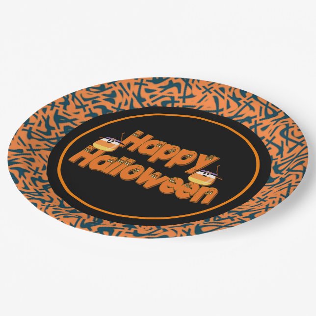 Assiettes En Carton Happy Halloween Plaques de papier texte Whimsical (Angle)