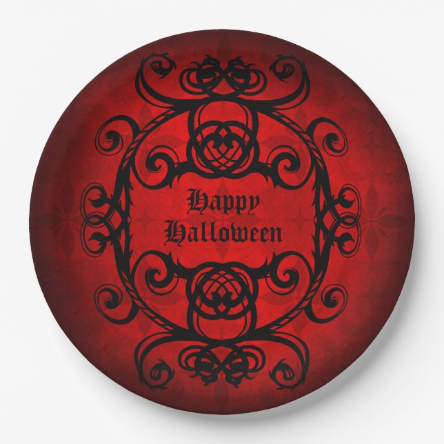 Assiettes En Carton Happy Halloween style gothique (Devant)