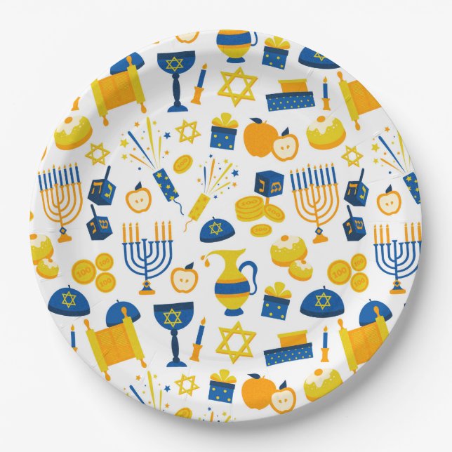 Assiettes En Carton Happy Hanoukka Plaque en papier (Devant)