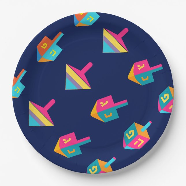 Assiettes En Carton Happy Hanukkah Festival dreidel Holiday Decoration (Devant)