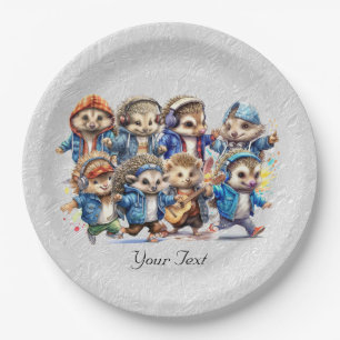 Assiettes En Carton Happy Happy Hérisson Aquarelle Plaque papier