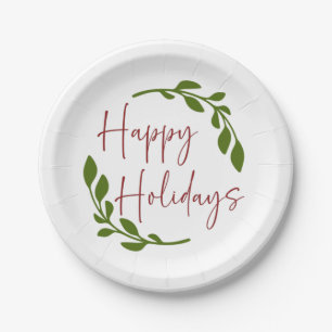 Assiettes En Carton Happy Holidays Wreath Plaques papier