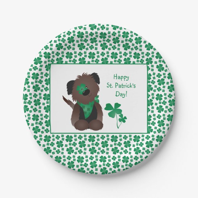 Assiettes En Carton Happy Jour de la Saint Patrick Chien quatre feuill (Devant)