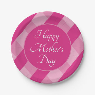 Assiettes En Carton Happy Mother's Day Shades of Pink Stripes Simple