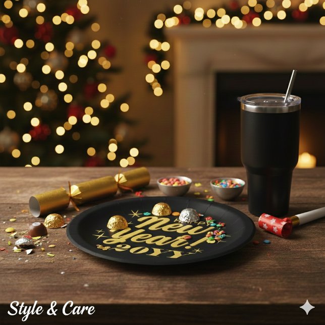 Assiettes En Carton Happy New Year 20YY Custom Round (Happy New Year 20YY Custom Round Paper Plates)