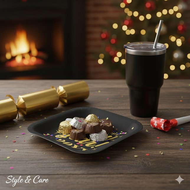 Assiettes En Carton Happy New Year 20YY Custom Square (Happy New Year 20YY Custom Square Paper Plates)