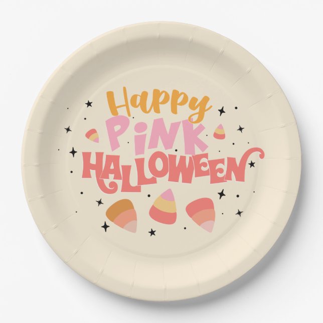 Assiettes En Carton Happy rose Halloween plaque papier (Devant)