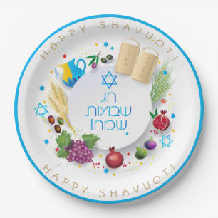 Assiettes En Carton Happy SHAVUOT ornement décoratif sept espèces
