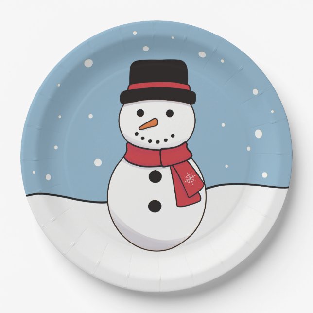 Assiettes En Carton Happy Snowman Christmas Holiday (Devant)