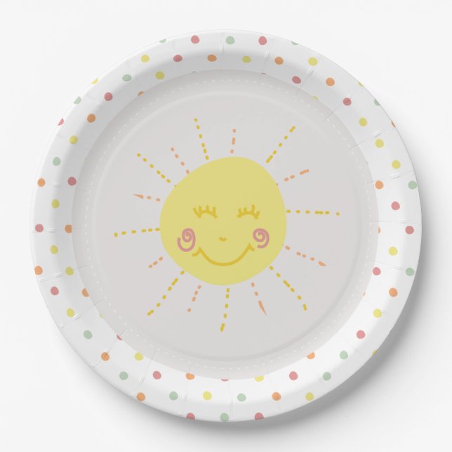 Assiettes En Carton Happy Sunshine polkadot Party Plaque papier (Devant)