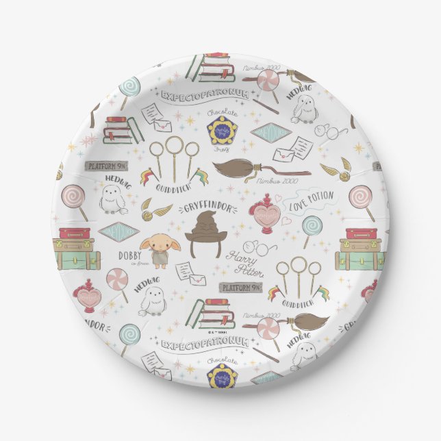 Assiettes En Carton HARRY POTTER™ Tiny Magic Pattern (Devant)