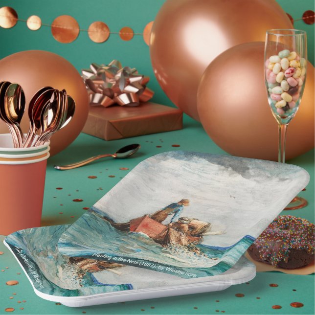 Assiettes En Carton Hauling In The Nets (1887) Par Winslow Homer (Multi)