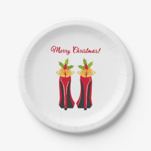Assiettes En Carton Haut talons rouges avec cloches de Noël