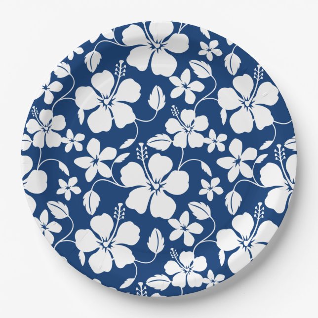 ASSIETTES EN CARTON HAWAIIAN HULA (HIBISCUS) NAVY (Devant)