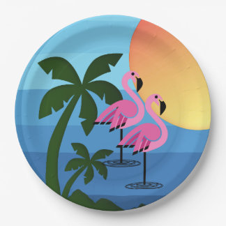 Assiettes En Carton Hawaiian Luau Party Flamingo Palm Trees