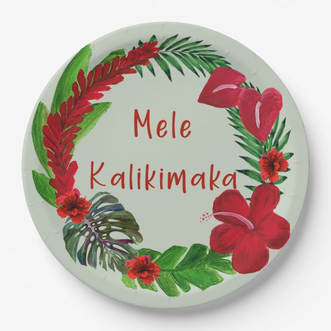 Assiettes En Carton Hawaiian Mele Kalikimaka Papier de couronne Tropic (Devant)
