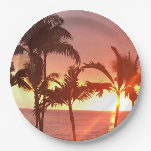 Assiettes En Carton Hawaiian Sunset Photo Plaque en papier design (Devant)