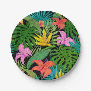 Assiettes En Carton Hawaiian Tropical Floral Palm Feuille