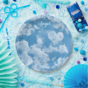 Assiettes En Carton Heart Cloud Ciel mignon Moderne Bleu Personnalisé 