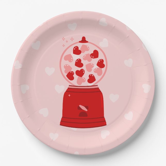 Assiettes En Carton heart love valentine gumball machine gum (Devant)