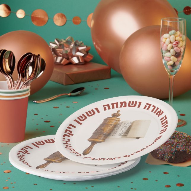 Assiettes En Carton Hébreu Megillat Esther Citation Happy Purim (Multi)