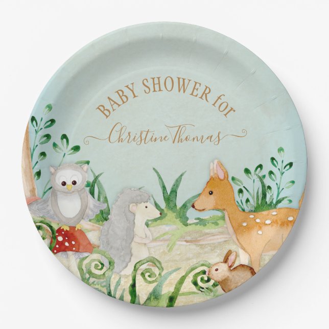 Assiettes En Carton Hedgehog Woodland Créatures Fox Deer Baby shower (Devant)