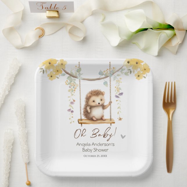 Assiettes En Carton Hegehog Floral de printemps Oh Baby shower (Mariage)
