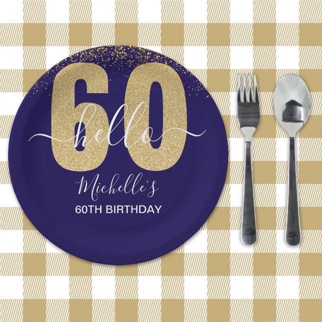 Assiettes En Carton Hello 60! - Elegant 60th Birthday Woman Gold  (Créateur téléchargé)