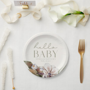 Assiettes En Carton HELLO BABY   Sage botanique d'automne et ivoire