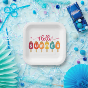 Assiettes En Carton Hello Summer Colorful Popsicle