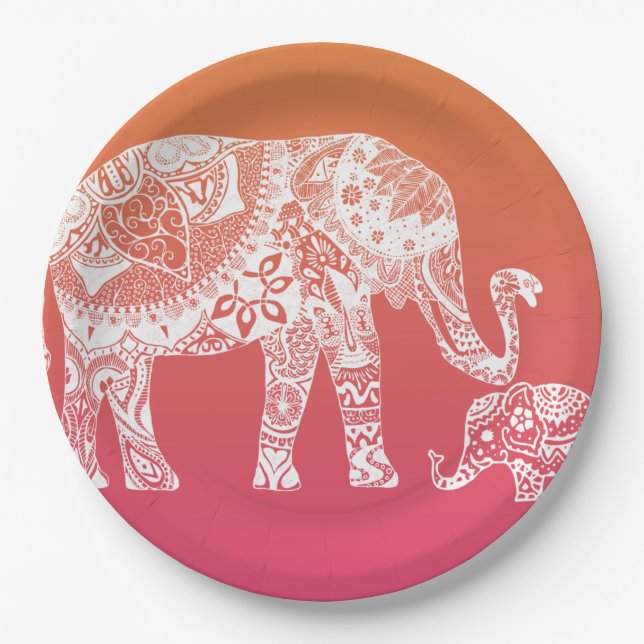 Assiettes En Carton Henna Elephant - Inspiration indienne (Devant)