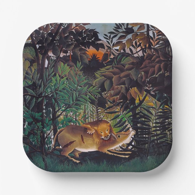 Assiettes En Carton Henri Rousseau - Le lion affamé (Recto)