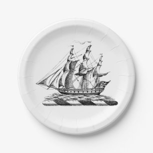 Assiettes En Carton Héraldique Vintage Nautique Clipper Ship Crest