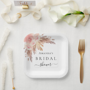 Assiettes En Carton Herbe de pampa rose gold florale pour la douche de