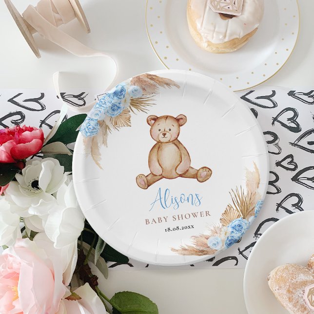 Assiettes En Carton Herbe Pampas Ours Teddy (Créateur téléchargé)