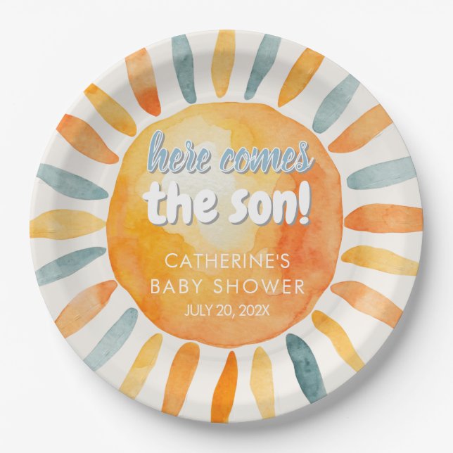 Assiettes En Carton Here Comes the SON Boho Baby Shower Paper Plates (Devant)