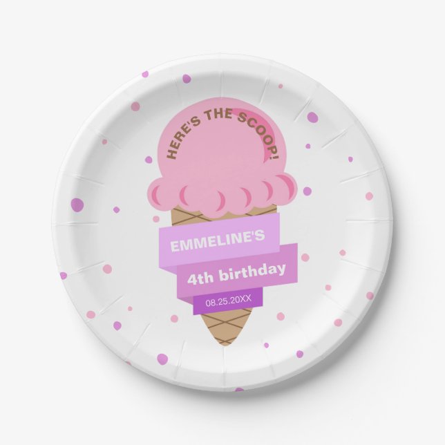 Assiettes En Carton Here's The Scoop Ice Cream Sweet Pink Birthday (Devant)