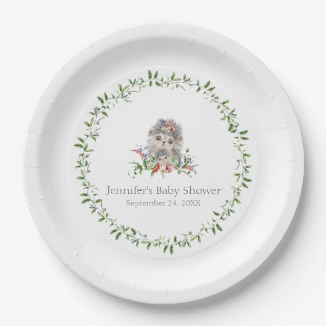 Assiettes En Carton Hérisson aquarelle Floral Personnalisé (Devant)