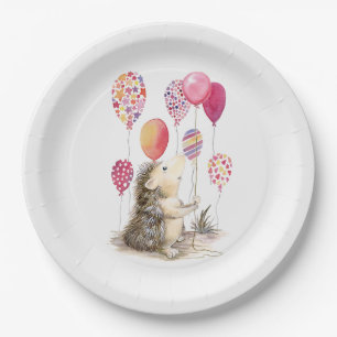 Assiettes En Carton Hérisson avec ballons roses 