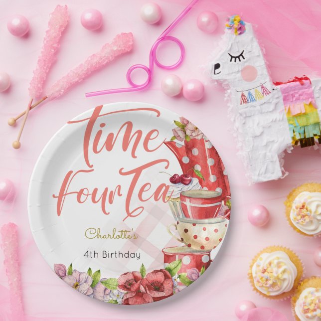 Assiettes En Carton Heure quatre thé, quatrième anniversaire pour les  (Fête)