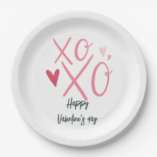Assiettes En Carton Heureuse Sainte-Valentin de coeur rose "XOXO"