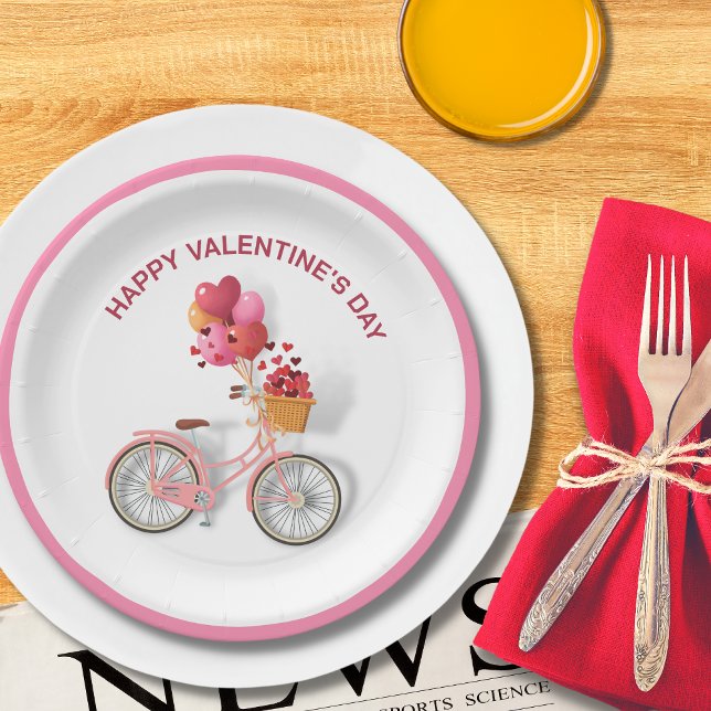Assiettes En Carton Heureuse Sainte-Valentin | Vélos et ballons (Créateur téléchargé)