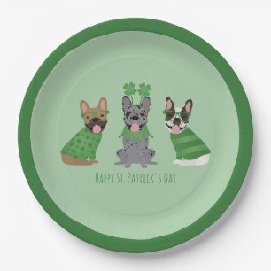 Assiettes En Carton Heureux Bulldogs français en Jour de la Saint Patr