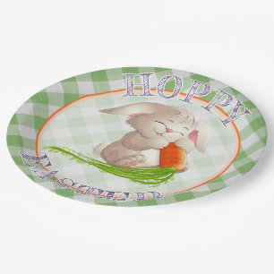 Assiettes En Carton Heureux Bunny Pâques Vert En vichy Motif