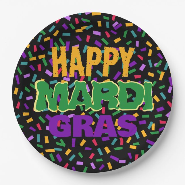 Assiettes En Carton heureux mardi gras confetty noir (Devant)