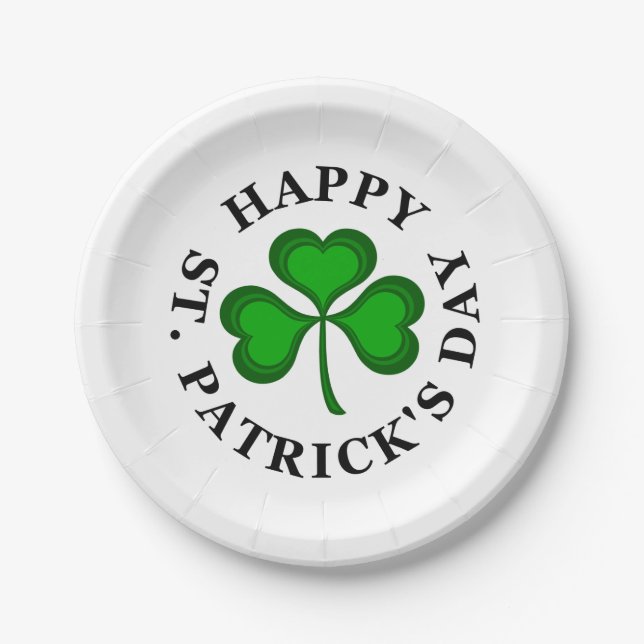 Assiettes En Carton HEUREUX ST. PATRICK'S DAY Texte vert Shamrock Clov (Devant)