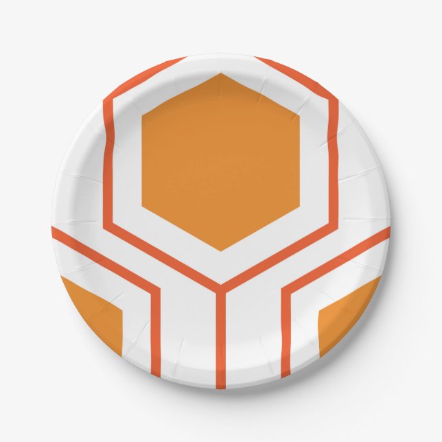 Assiettes En Carton Hexagon abstract geometrical pattern en orange et (Devant)
