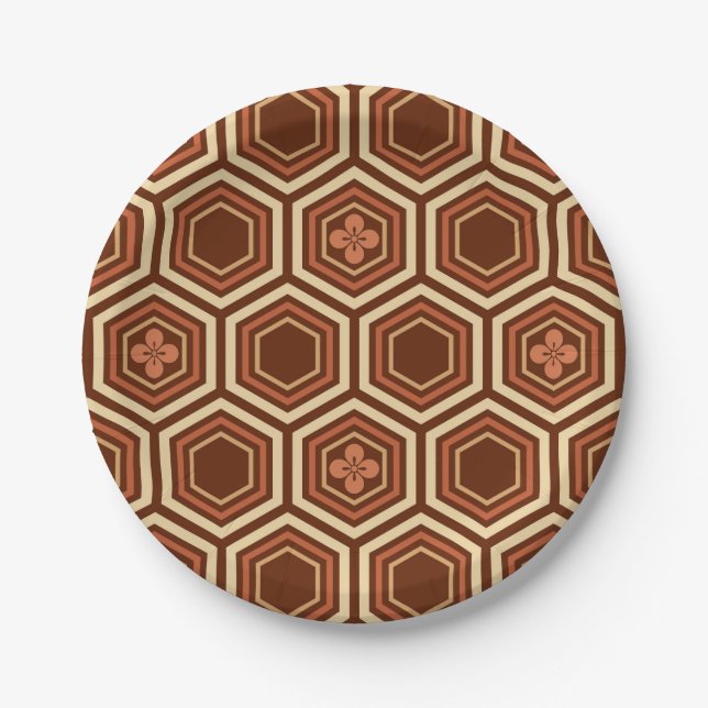 Assiettes En Carton Hexagonal Kimono Imprimer, Brown et beige (Devant)